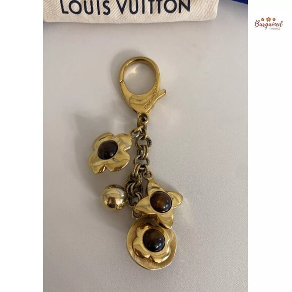 Authentic LOUIS VUITTON Gold Brown Bijoux Sac Tresor Flower Bag Charm - Picture 3 of 10